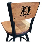 L038 -Black Wrinkle Anaheim Ducks Swivel Bar Stool with Laser Engraved Back by Holland Bar Stool Co., L03825BWMedMplAAnaDks