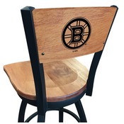 L038 -Black Wrinkle Boston Bruins Swivel Bar Stool with Laser Engraved Back by Holland Bar Stool Co., L038BWMedMplABosBru