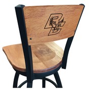 L038 -Black Wrinkle Boston College Swivel Bar Stool with Laser Engraved Back by Holland Bar Stool Co., L038BWMedMplABostnC