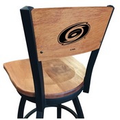 L038 -Black Wrinkle Carolina Hurricanes Swivel Bar Stool with Laser Engraved Back by Holland Bar Stool Co., L038BWMedMplACarHur