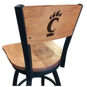L038 -Black Wrinkle Cincinnati Swivel Bar Stool with Laser Engraved Back by Holland Bar Stool Co., L038BWMedMplACincin