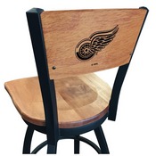 L038 -Black Wrinkle Detroit Red Wings Swivel Bar Stool with Laser Engraved Back by Holland Bar Stool Co., L038BWMedMplADetRed