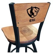 L038 -Black Wrinkle Eastern Illinois Swivel Bar Stool with Laser Engraved Back by Holland Bar Stool Co., L038BWMedMplAEastIL