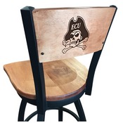 L038 -Black Wrinkle East Carolina Swivel Bar Stool with Laser Engraved Back by Holland Bar Stool Co., L038BWMedMplAEcarol
