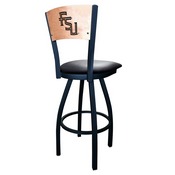 L038 -Black Wrinkle Florida State (Script) Swivel Bar Stool with Laser Engraved Back by Holland Bar Stool Co., L038BWMedMplAFSU-FS