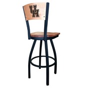 L038 -Black Wrinkle Houston Swivel Bar Stool with Laser Engraved Back by Holland Bar Stool Co., L038BWMedMplAHouston