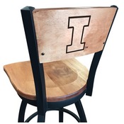 L038 -Black Wrinkle Illinois Swivel Bar Stool with Laser Engraved Back by Holland Bar Stool Co., L038BWMedMplAIlliniU