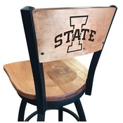 L038 -Black Wrinkle Iowa State Swivel Bar Stool with Laser Engraved Back by Holland Bar Stool Co., L038BWMedMplAIowaSt