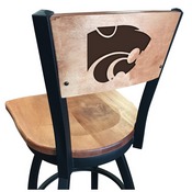 L038 -Black Wrinkle Kansas State Swivel Bar Stool with Laser Engraved Back by Holland Bar Stool Co., L038BWMedMplAKnsasS