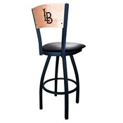 L038 Long Beach State University 25" Swivel Counter Stool with Black Wrinkle Finish and a Laser Engraved Back - Black Vinyl Seat, L03825BWMedMplALBStUnBlkVinyl