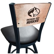 L038 -Black Wrinkle Michigan Tech Swivel Bar Stool with Laser Engraved Back by Holland Bar Stool Co., L038BWMedMplAMITech