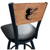 L038 Baltimore Orioles Swivel Stool with Black Wrinkle Finish and a Laser Engraved Back by HBS, AGS-L03825MedMplAMLBBalBlkVinyl