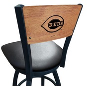 L038 Cincinnati Reds Swivel Stool with Black Wrinkle Finish and a Laser Engraved Back by HBS, AGS-L03825MedMplAMLBCinBlkVinyl