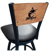 L038 Miami Marlins Swivel Stool with Black Wrinkle Finish and a Laser Engraved Back by HBS, AGS-L03825MedMplAMLBMiaBlkVinyl