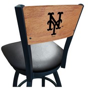 L038 New York Mets Swivel Stool with Black Wrinkle Finish and a Laser Engraved Back by HBS, AGS-L03825MedMplAMLBNYMBlkVinyl