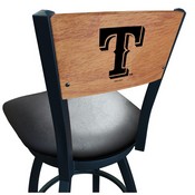 L038 Texas Rangers Swivel Stool with Black Wrinkle Finish and a Laser Engraved Back by HBS, AGS-L03825MedMplAMLBTexBlkVinyl