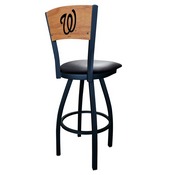 L038 Washington Nationals Swivel Stool with Black Wrinkle Finish and a Laser Engraved Back by HBS, AGS-L03825MedMplAMLBWasBlkVinyl