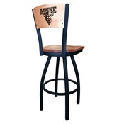 L038 -Black Wrinkle Maine Swivel Bar Stool with Laser Engraved Back by Holland Bar Stool Co., L038BWMedMplAMaineU