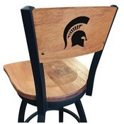L038 -Black Wrinkle Michigan State Swivel Bar Stool with Laser Engraved Back by Holland Bar Stool Co., L038BWMedMplAMichSt