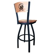 L038 -Black Wrinkle Maryland Swivel Bar Stool with Laser Engraved Back by Holland Bar Stool Co., L038BWMedMplAMrylnd