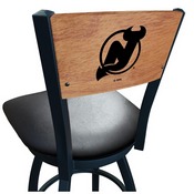 L038 -Black Wrinkle New Jersey Devils Swivel Bar Stool with Laser Engraved Back by Holland Bar Stool Co., L038BWMedMplANJDevl