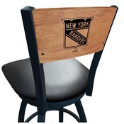 L038 -Black Wrinkle New York Rangers Swivel Bar Stool with Laser Engraved Back by Holland Bar Stool Co., L038BWMedMplANYRang