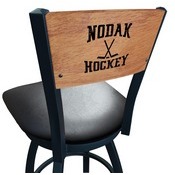 L038 North Dakota (Hockey) Swivel Stool with Black Wrinkle Finish and a Laser Engraved Back by Holland Bar Stool Co., AGS-L03825BWMedMplANorDakHkyBlkVinyl