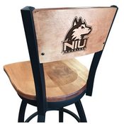 L038 -Black Wrinkle Northern Illinois Swivel Bar Stool with Laser Engraved Back by Holland Bar Stool Co., L038BWMedMplANorIll