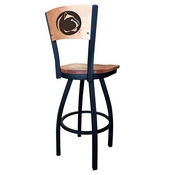 L038 -Black Wrinkle Penn State Swivel Bar Stool with Laser Engraved Back by Holland Bar Stool Co., L038BWMedMplAPennSt