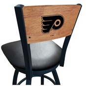 L038 -Black Wrinkle Philadelphia Flyers Swivel Bar Stool with Laser Engraved Back by Holland Bar Stool Co., L038BWMedMplAPhiFly
