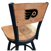 L038 -Black Wrinkle Philadelphia Flyers Swivel Bar Stool with Laser Engraved Back by Holland Bar Stool Co., L038BWMedMplAPhiFly