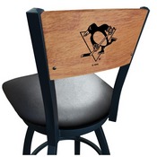 L038 -Black Wrinkle Pittsburgh Penguins Swivel Bar Stool with Laser Engraved Back by Holland Bar Stool Co., L038BWMedMplAPitPen