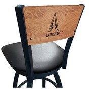 L038 U.S. Space Force Swivel Stool with Black Wrinkle Finish and a Laser Engraved Back by Holland Bar Stool, AGS-L03825BWMedMplASpaForBlkVinyl