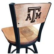 L038 -Black Wrinkle Texas A&M Swivel Bar Stool with Laser Engraved Back by Holland Bar Stool Co., L038BWMedMplATexA-M