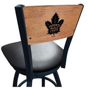L038 -Black Wrinkle Toronto Maple Leafs Swivel Bar Stool with Laser Engraved Back by Holland Bar Stool Co., L038BWMedMplATorMpl