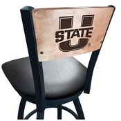 L038 -Black Wrinkle Utah State Swivel Bar Stool with Laser Engraved Back by Holland Bar Stool Co., L038BWMedMplAUtahSt