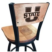 L038 -Black Wrinkle Utah State Swivel Bar Stool with Laser Engraved Back by Holland Bar Stool Co., L038BWMedMplAUtahSt