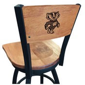 L038 -Black Wrinkle Wisconsin "Badger" Swivel Bar Stool with Laser Engraved Back by Holland Bar Stool Co., L038BWMedMplAWI-Bdg