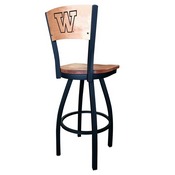 L038 -Black Wrinkle Washington Swivel Bar Stool with Laser Engraved Back by Holland Bar Stool Co., L038BWMedMplAWashUn