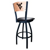 L038 -Black Wrinkle West Virginia Swivel Bar Stool with Laser Engraved Back by Holland Bar Stool Co., L038BWMedMplAWestVA