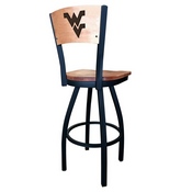 L038 -Black Wrinkle West Virginia Swivel Bar Stool with Laser Engraved Back by Holland Bar Stool Co., L038BWMedMplAWestVA
