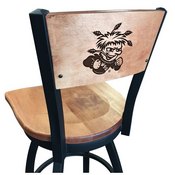 L038 -Black Wrinkle Wichita State Swivel Bar Stool with Laser Engraved Back by Holland Bar Stool Co., L038BWMedMplAWichSt
