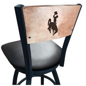 L038 -Black Wrinkle Wyoming Swivel Bar Stool with Laser Engraved Back by Holland Bar Stool Co., L038BWMedMplAWymng