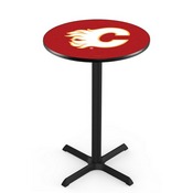 L211 Calgary Flames Pub Table with Black Wrinkle Finish by Holland Bar Stool Co., AGS-L211B3630CalFla