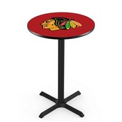L211 Chicago Blackhawks Pub Table with Black Wrinkle Finish by Holland Bar Stool Co., AGS-L211B3630ChiHwk-R