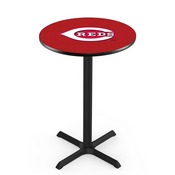 L211 Cincinnati Reds Pub Table with Black Wrinkle Finish by HBS, AGS-L211B3630MLBCin
