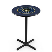 L211 Milwaukee Brewers Pub Table with Black Wrinkle Finish by HBS, AGS-L211B3630MLBMil