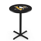 L211 Pittsburgh Penguins Pub Table with Black Wrinkle Finish by Holland Bar Stool Co., AGS-L211B3630PitPen
