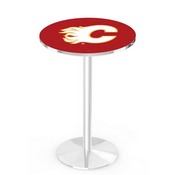 L214 Calgary Flames Pub Table with Chrome Finish by Holland Bar Stool Co., AGS-L214C3630CalFla