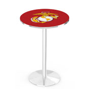 L214 United States Marine Corps (Red/Yellow) Pub Table with Chrome Finish by Holland Bar Stool Company, AGS-L214C3630MarineRY